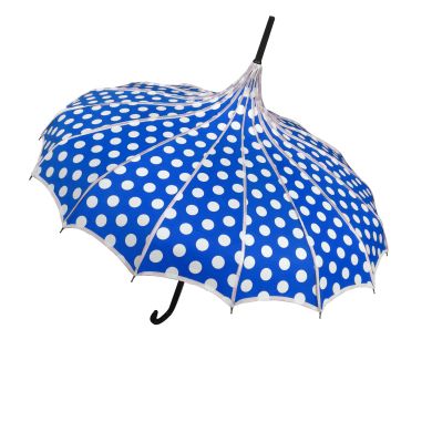Boutique Polka Dot Ribbed Pagoda Umbrella Blue