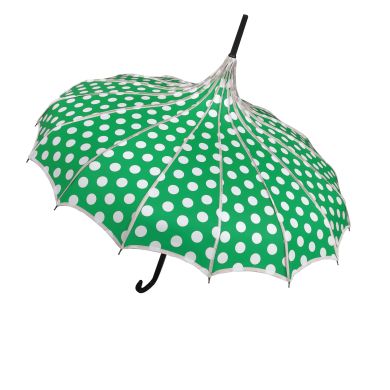Boutique Polka Dot Ribbed Pagoda Umbrella Green