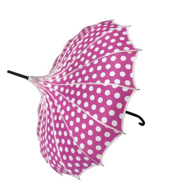 Boutique Polka Dot Ribbed Pagoda Umbrella Pink
