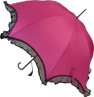 Boutique Scalloped with Lace Stick Auto Pink umbrella