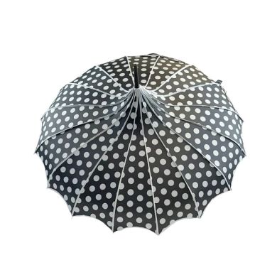 Boutique Polka Dot Ribbed Pagoda Umbrella Black