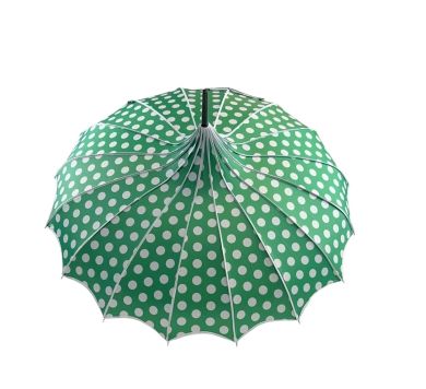 Boutique Polka Dot Ribbed Pagoda Umbrella Green