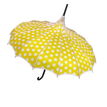Boutique Polka Dot Ribbed Pagoda Umbrella Yellow