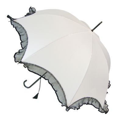 Boutique Scalloped with Lace Stick Auto White umbrella